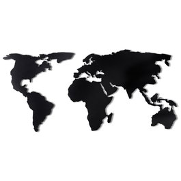 Wallity World Map Silhouette Escultura de pared de metal negra